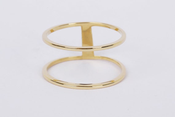 thumbnail image 2 of Solid 14K Yellow Gold Double Band Open Space Ring – Sizes 5-10, Turkey Made 2 of 5