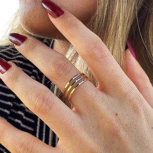 14k massief gouden ring met driedubbele band / stapelbare ring / wit-, rosé- of geelgoud /