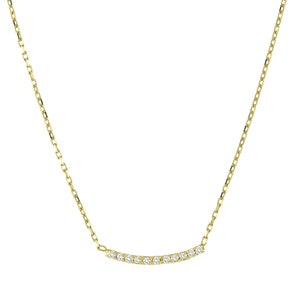14K Gold Diamond Curved Bar Halskette / Voll geschnittene weiße Naturdiamanten / Gelb, Weiß oder Roségold /