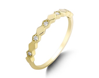14K Solid Gold Diamond Half Eternity Wedding Band /  /Stackable Ring / Gold Diamond Ring / White, Yellow or Rose Gold