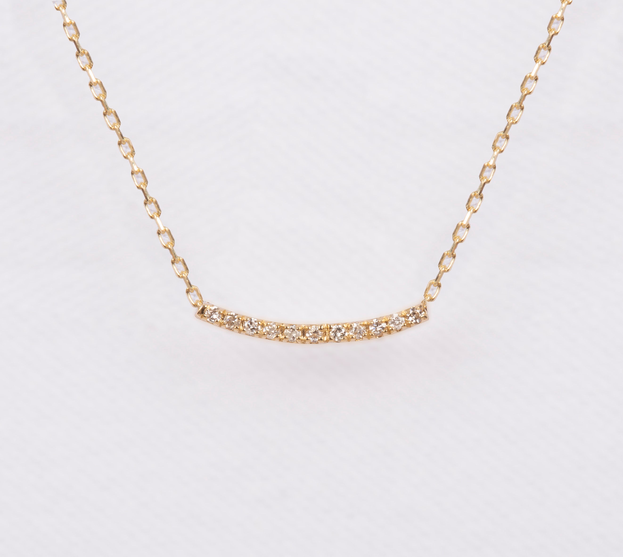 14K Gold Diamond Curved Bar Necklace / Full Cut White Natural Etsy