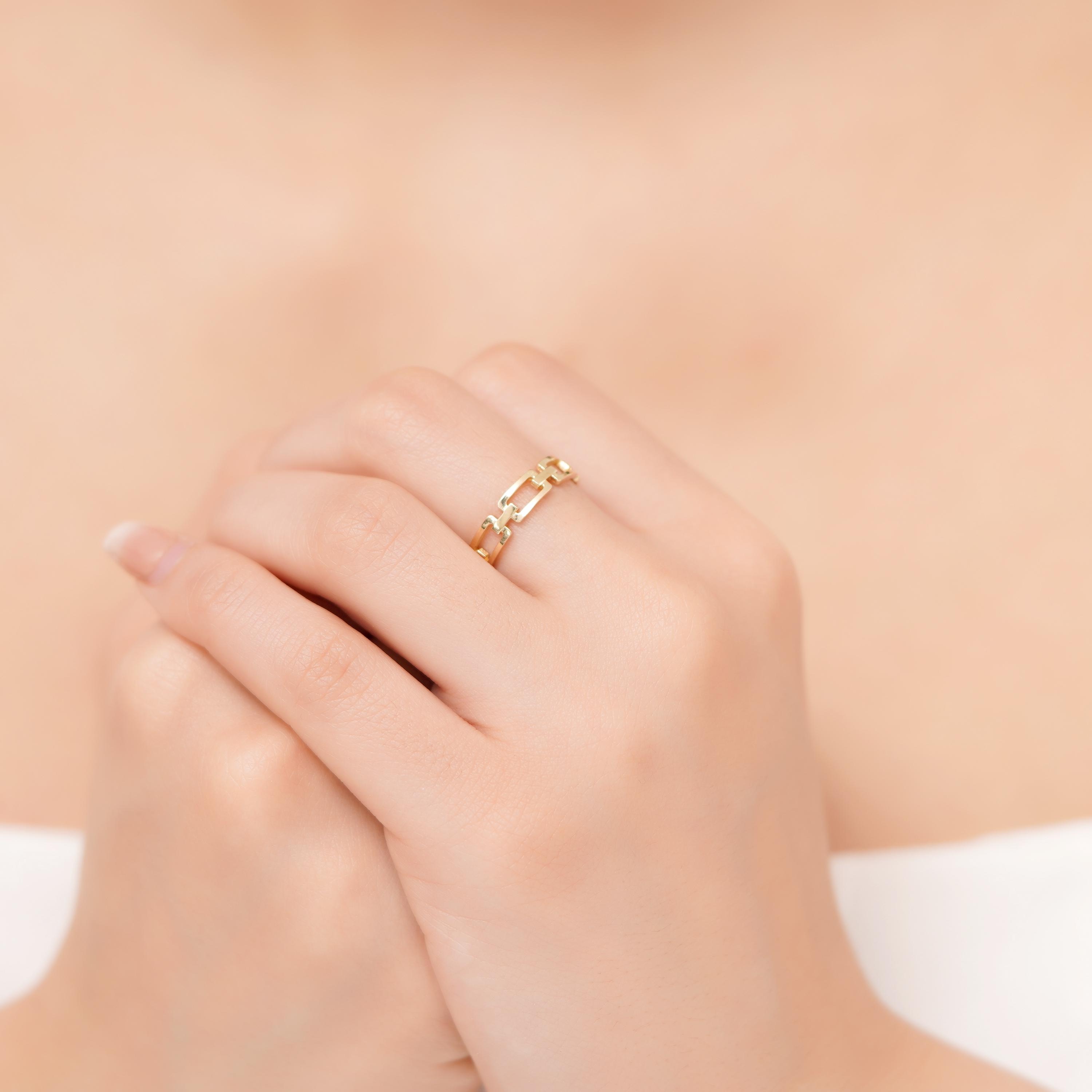 Golden Rings With Chain 10K, 14K, 8k Solid Gold, Chain Link Half Eternity Ring, Chain Link Ring ...