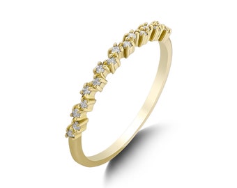 14k Gold Petite Diamond Band / Half Eternity Stackable Diamond Ring / Art Deco / White Gold / Yellow Gold / Rose Gold