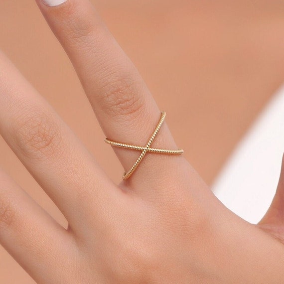 Solid 14K - 18K Gold X - Twist Ring / Criss Cross / White Gold / Yellow Gold / Rose Gold