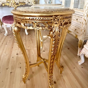 Side Table French Louis Antique Style with Marble Slab Top Coffee Table Retro Baroque Style In Gold Finish for Home Decor