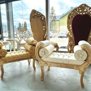 Gold Baroque Ottoman: French Louis XVI Style Footstool