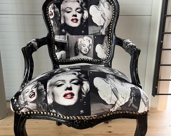 Armchair Marilyn Monroe Print French Louis Style Chair Home Devor Baroque Rococo Style Armchair in black & White Print