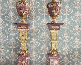 Royal Marble Pedestal: Brass Ornaments, Luxury Baroque Home Decor
