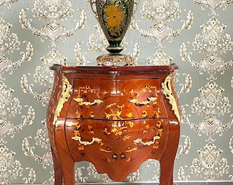 Glänzende Kommode eingelegtes Holz Louis XV Style Dresser Marmor Top Luxusmöbel