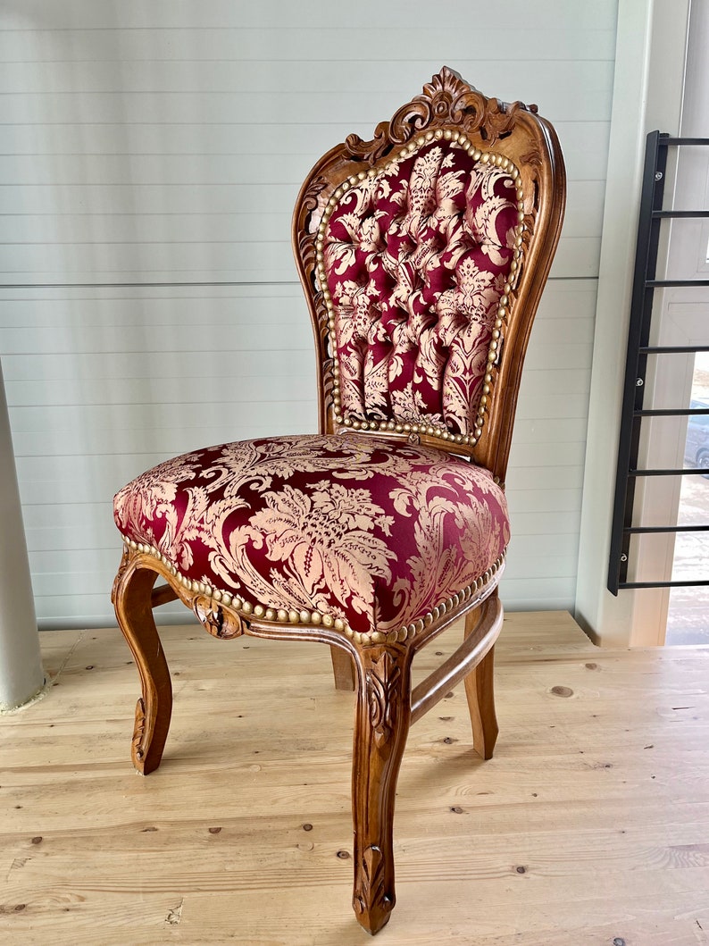 Accent Chair Red French Baroque Style Dining Chair Antique Style Chair Baroque Rococo Style in Red Floral for Dining Room image 2