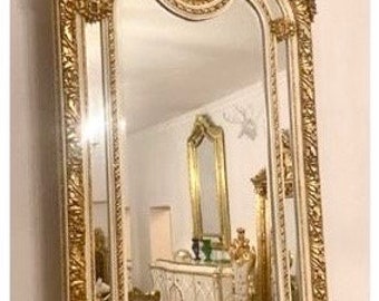 Espejo de Piso Estilo Barroco Francés con Marco Decorativo de Escultura de Ángel Floral Espejo Nostálgico de Estilo Antiguo con Acabado Dorado para Decoración del Hogar