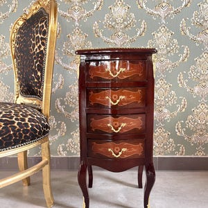 French Antique Style Nightstand: Baroque Brown Bedside Table
