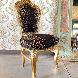 Accent Chair French Louis Baroque Style Dining Chair Black Velvet Leopard Print in Gold Finish for Lounge Room Home Decor