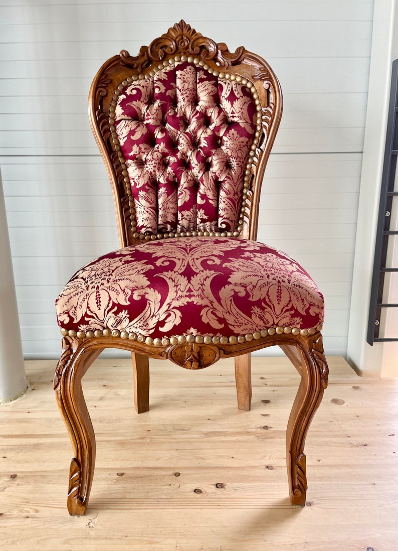 Accent Chair Red French Baroque Style Dining Chair Antique Style Chair Baroque Rococo Style in Red Floral for Dining Room image 3