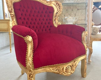 Fauteuil Bordeaux Kleur Fluweel Bordeaux Houten Frame Franse Louis Barokstijl Fauteuil voor Woondecoratie