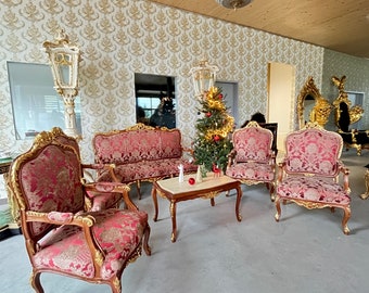 Ensemble de canapés Bordeaux motif fleurs de style ancien français Ensemble de canapés rouges de style baroque royal pour la maison, le salon et le hall d'un hôtel