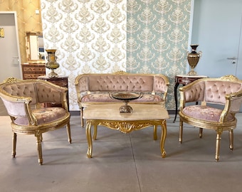 Sofa Set Baroque Style Lounge Sofa Cappuccino Color French Antique Style for Small Home