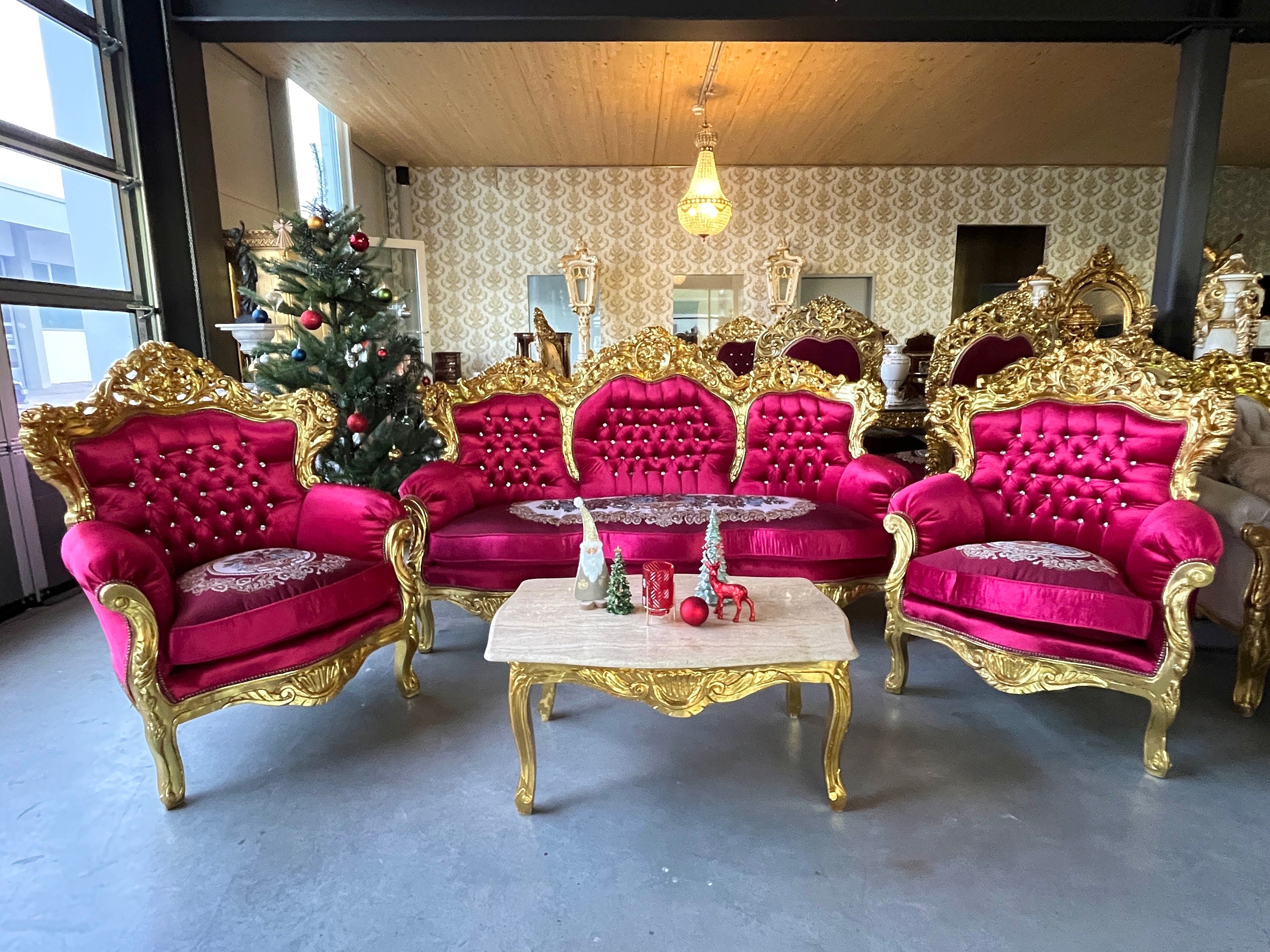 Red and gold sofa set deals
