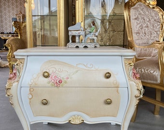 Table de chevet couleur ivoire, commode nostalgique peinte à la main, table de chevet de style Louis baroque français en bois pour décoration intérieure