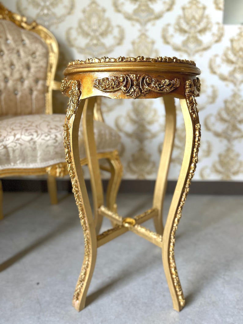 Small Side Table French Baroque Style With Marble Slab Top Tea Table