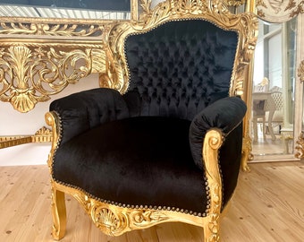 Französischer Barock-Sessel im Rokoko-Stil /French Baroque Rococo Style Armchair - Gold Black