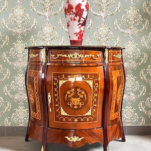 Wooden Cupboard French Antique Style Middle Size Cabinet inlaid 2 drawers Retro Baroque Style Cupboard for Bedroom Decor