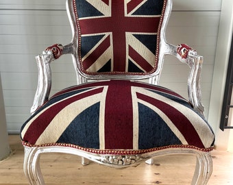 Französischer Sessel im Louis-Barock-Stil / French Baroque Style Armchair in Union Jack Silver Frame