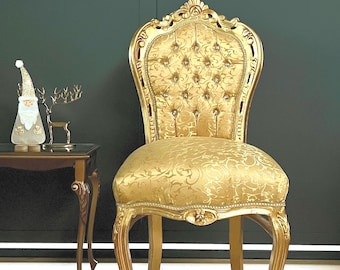 Rococo Accent Chair French Louis XV Style Gold Upholstered Throne Chair Elegant Victorian Baroque Dining Furniture For Sparkling Look