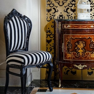 Accentstoel Franse Louis XV-eetkamerstoel met zwarte streep retro barokstijl stoel voor woondecoratie