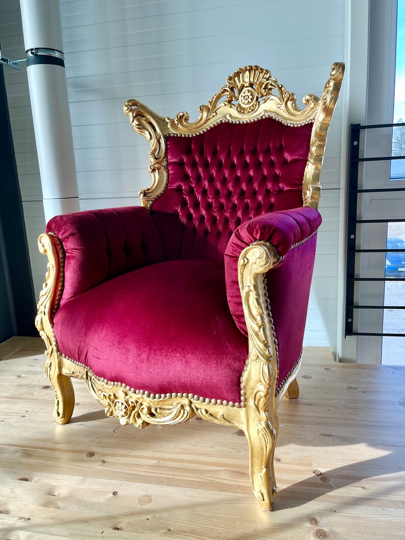 Armchair Velvet Red French Louis Style Sofa Chair Italian Antique Style