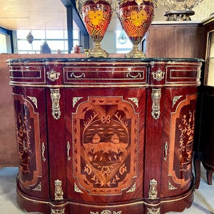 Baroque Style Wooden Cabinet with Marble Top: Antique Reproduction