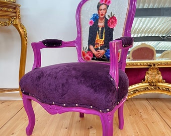 Fauteuil Frida K Print Chaise de style Louis français Décoration d'intérieur Fauteuil coloré de style baroque rococo rétro