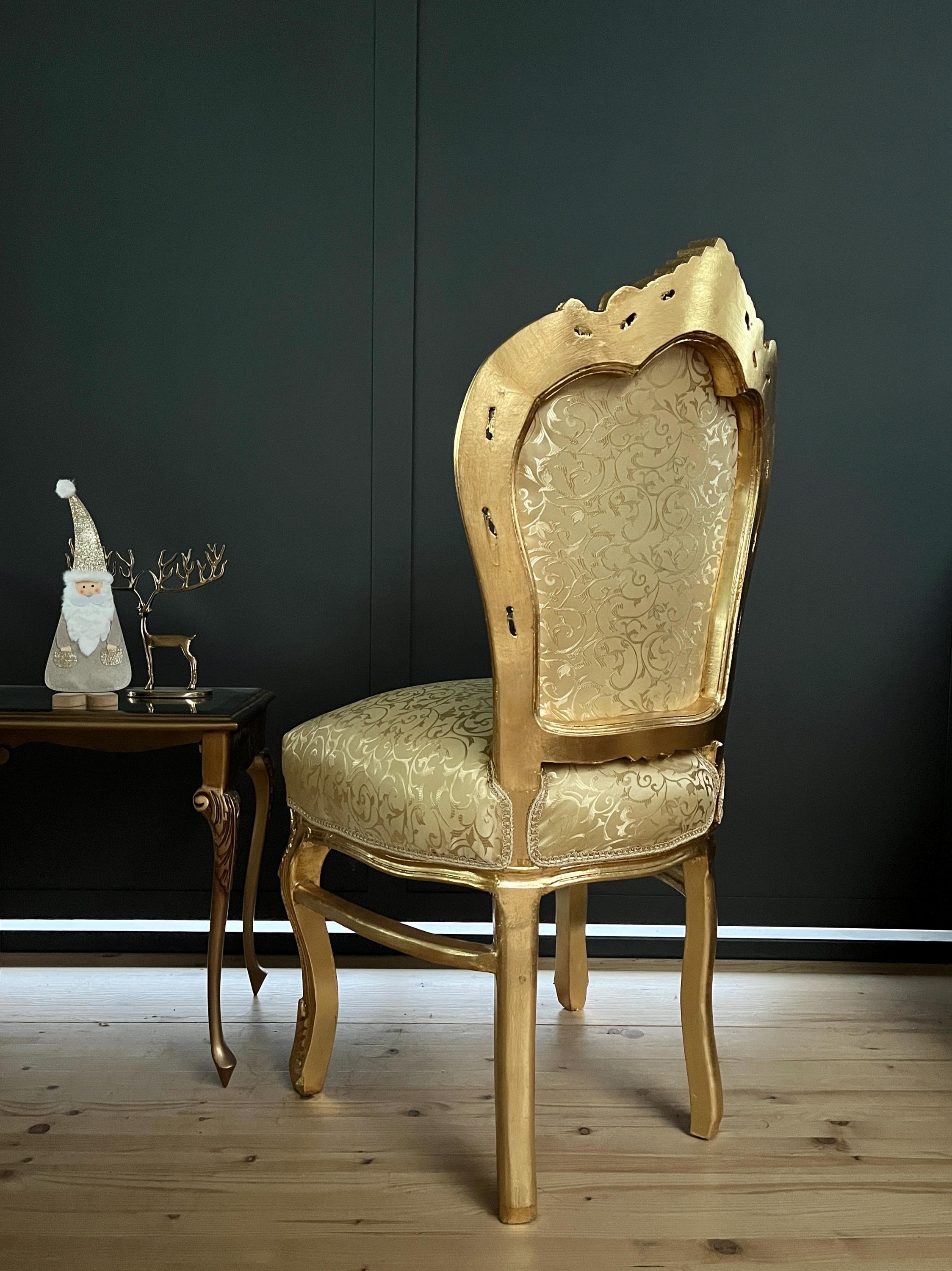 Rococo Accent Chair French Louis XV Style Gold Upholstered Throne 