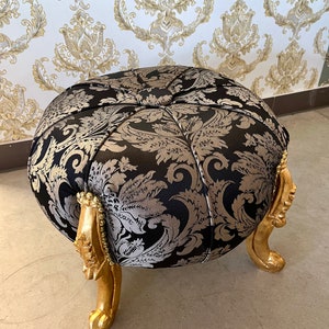 Foot Stool in Fabric Gold Ottoman Beige French Baroque Style Ottoman for Sofa Foot Stool Beige Color image 9