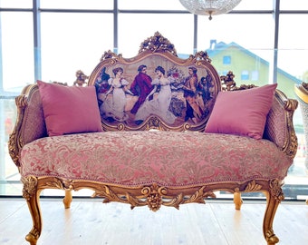 Love Seat French Louis Style Sofa Royal Baroque Style Settee for Home Italian Baroque Rococo Style Sofa in Pink Color for Special Event