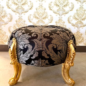 Foot Stool in Fabric Gold Ottoman Beige French Baroque Style Ottoman for Sofa Foot Stool Beige Color image 8