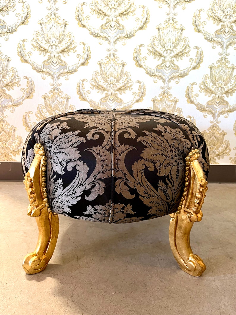 Foot Stool in Fabric Gold Ottoman Beige French Baroque Style Ottoman for Sofa Foot Stool Beige Color image 8