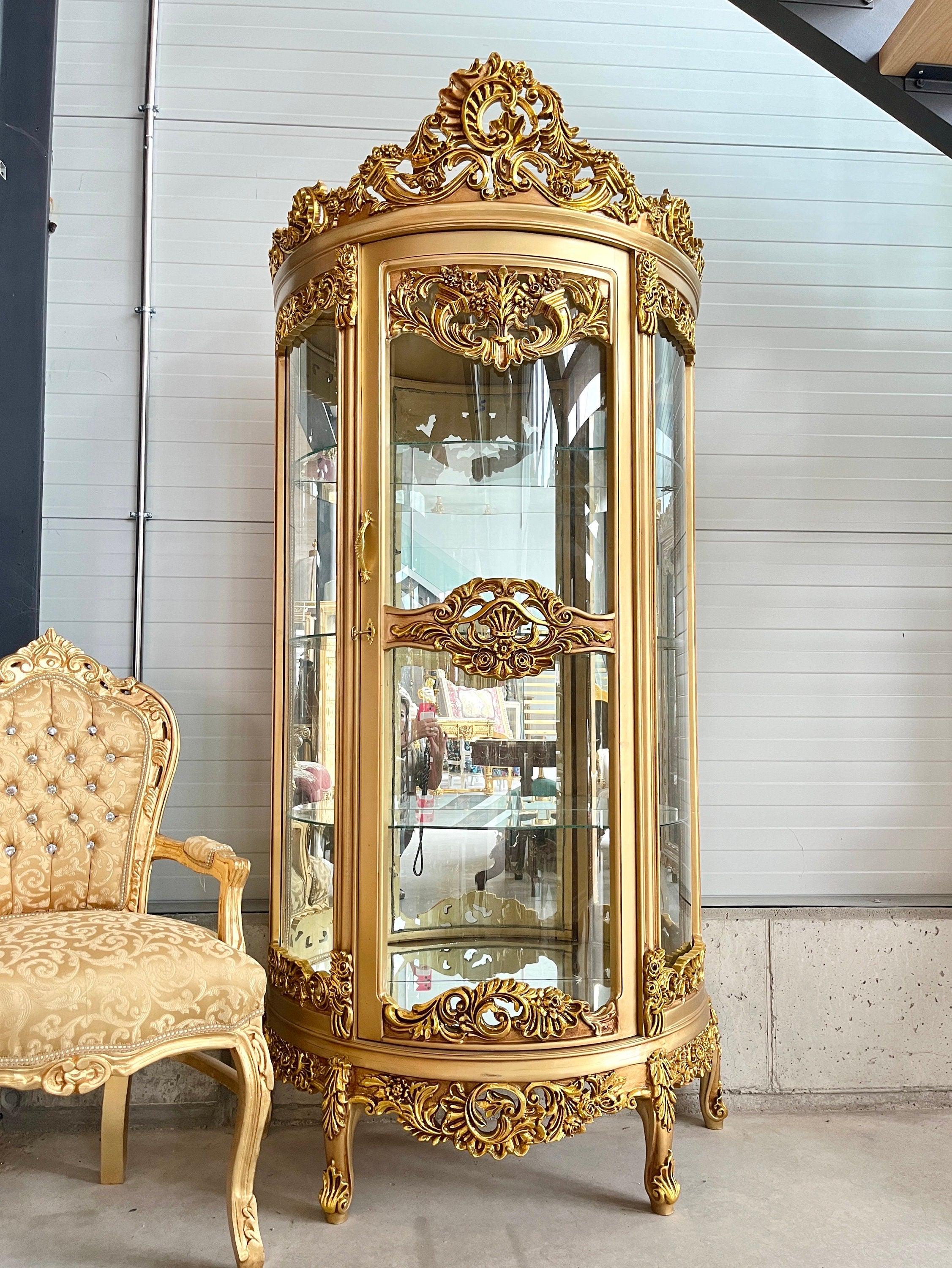 Showcase Royal Château De Versailles Style Display Cabinet French Baroque Style Glass Showcase in Gold Finish for Hotel Decor or Home Decor