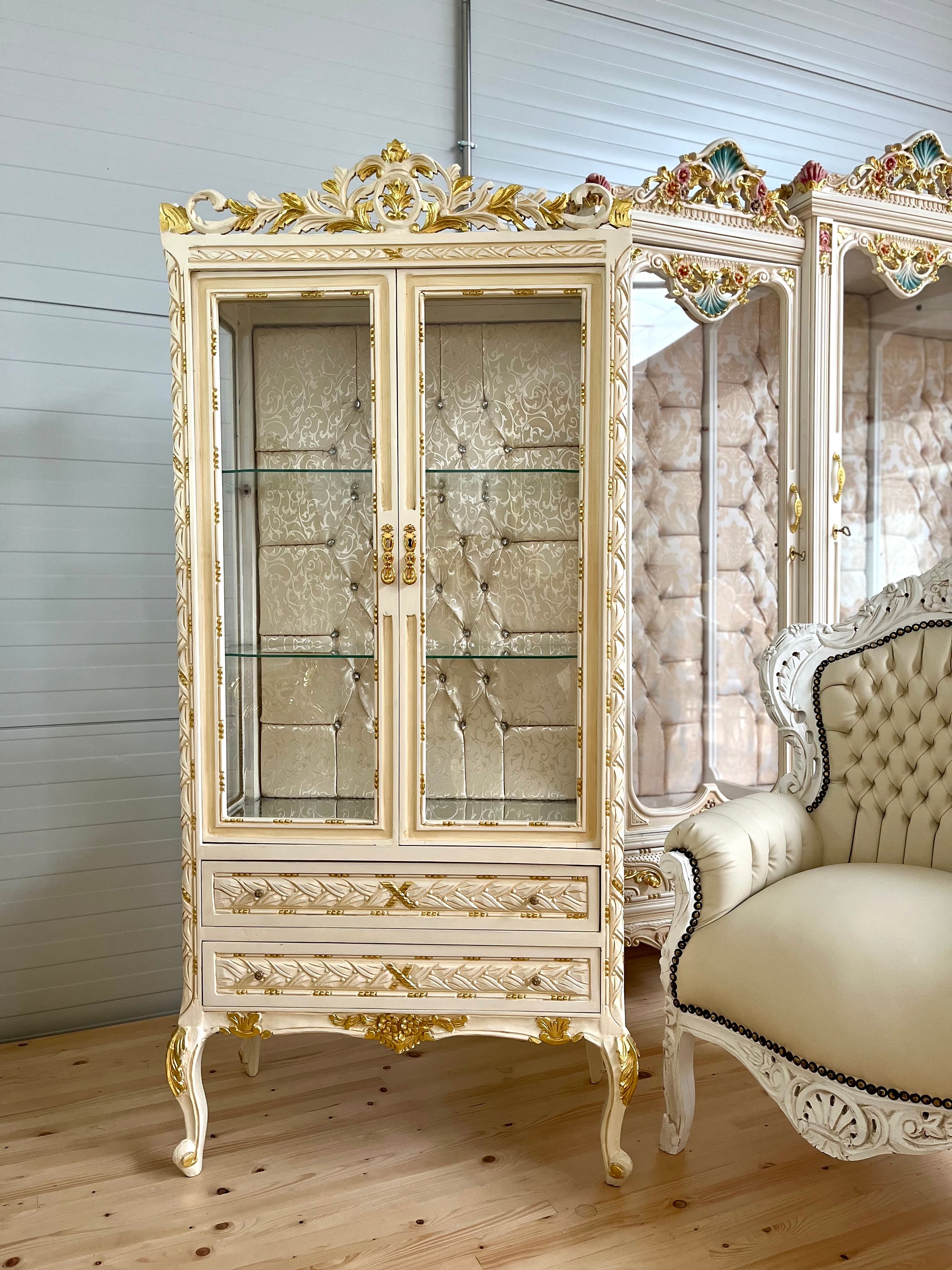 Display Cabinet Wooden French Louis Style Showcase Antique
