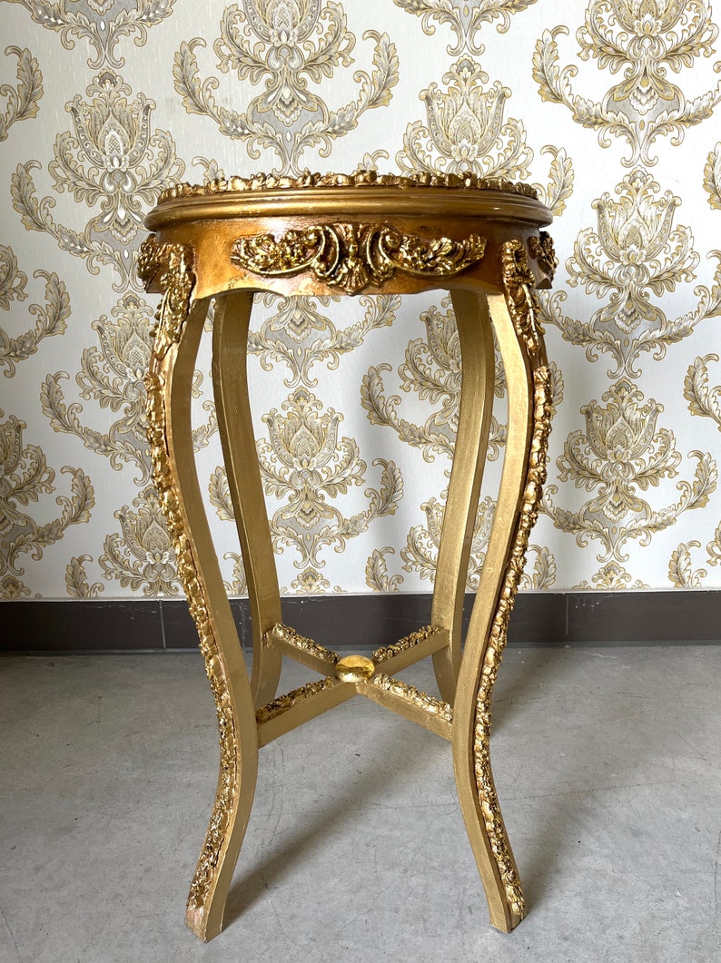 Small Side Table French Baroque Style With Marble Slab Top Tea Table