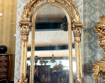 Royal Gold Gilded Wood Floor Mirror – Italian Baroque Style Accent Home Decor
