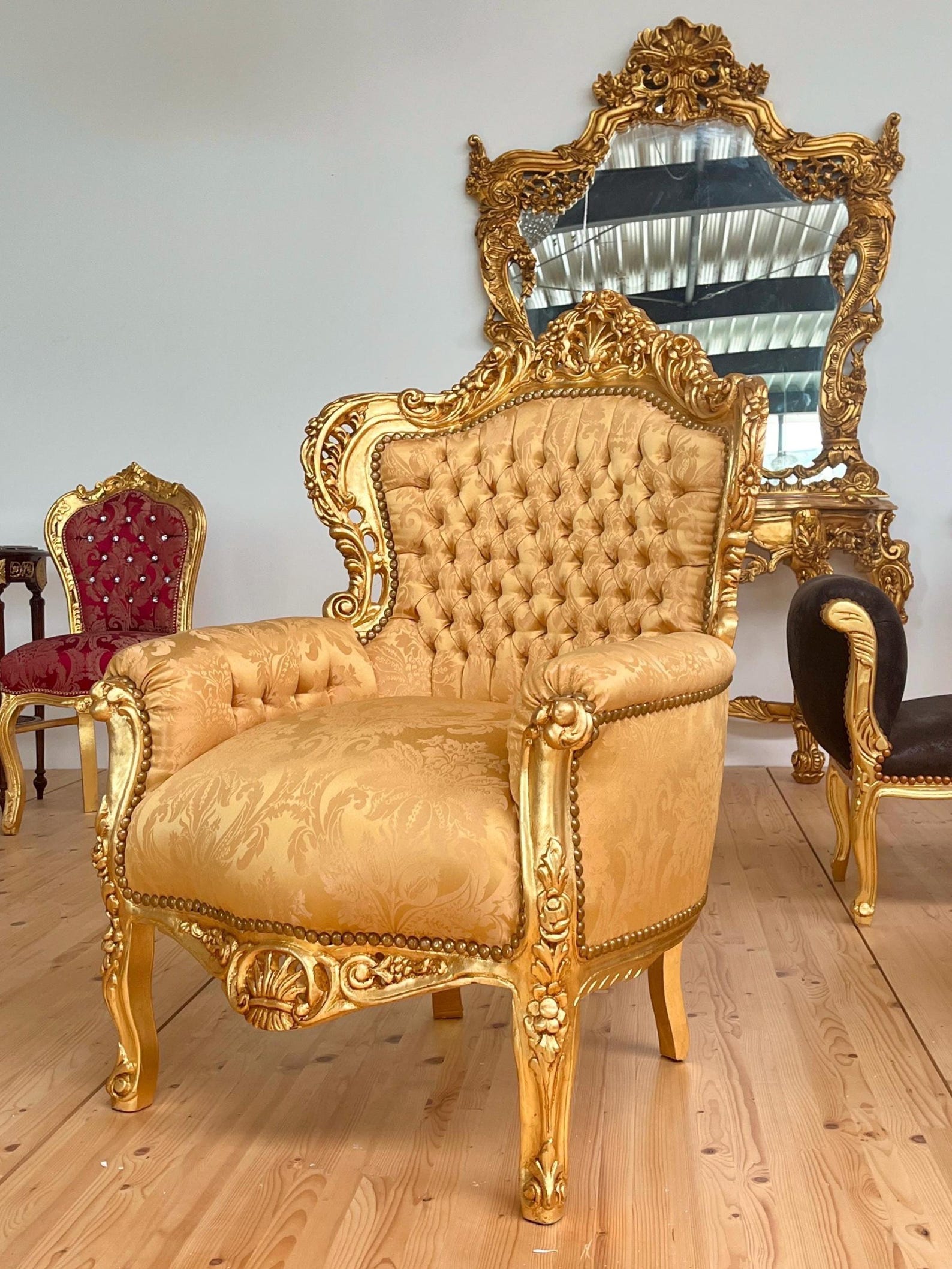 Sillón decorativo rococó: Sillón Luis XV de jacquard dorado ...