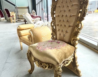 Italiaanse barokke antieke stijl koningstroon / Italian Baroque Antique Style Royal Throne- Gold