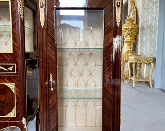 Display Cabinet French Antique Style Glass Wooden Showcase Retro Baroque Style for Home Decoration