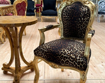 Französischer Sessel im Louis-Barock-Stil / French Louis Baroque Rococo Style Armchair - Gold Leopard