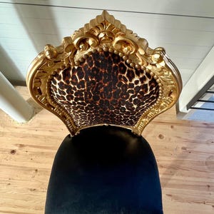 Accent Chair French Louis Baroque Style Dining Chair Black Velvet Leopard Print in Gold Finish for Lounge Room Home Decor