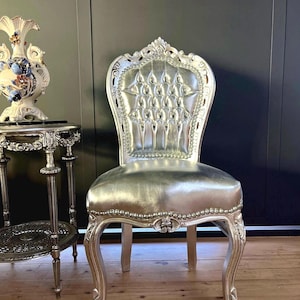 Franse Franse Louis-stijl eetkamerstoel in zilveren afwerking antieke stoel stoel barokke rococostijl in zilver