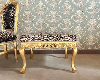 Ottomane Samtbank Leopard: Retro Rokoko Gold Finish