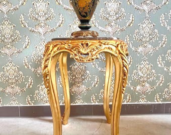 Handmade Rococo Round Side Table – Gold Gilded Baroque Style End Table