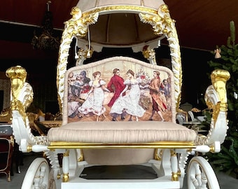 Baroque Style Horse Drawn Carriage: Beige Velvet Wedding Decor